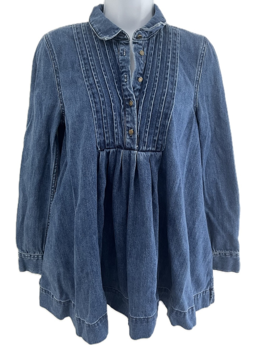 Free People Baby Blues Denim Pintuck Babydoll Tunic Top Dress XS - Picture 2 of 11